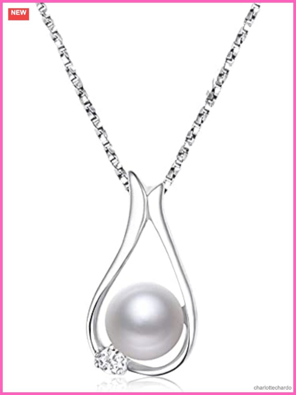 8-9mm Genuine Freshwater Pearl Pendant Necklace, 18" Sterling Silver Gold